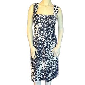 Trina Turk Approval Blue/White Square Neck A-Line Lace Lined Midi Dress. Size 6.